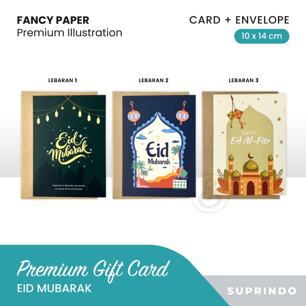Kartu Ucapan Lipat Lebaran Eid Mubarak + Amplop