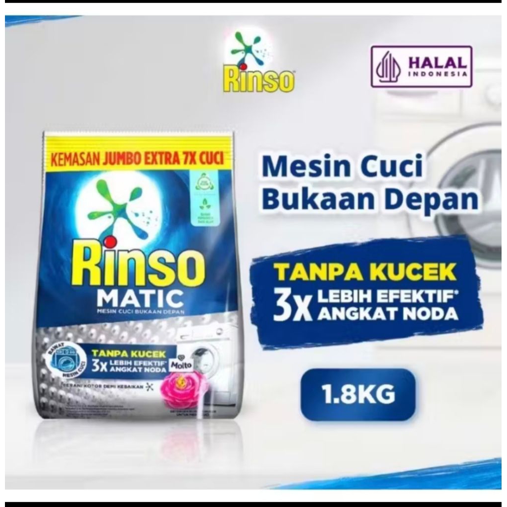RINSO MATIC BUBUK 1.8 KG  MESIN CUCI BUKA DEPAN (900 GRAM X 2 )