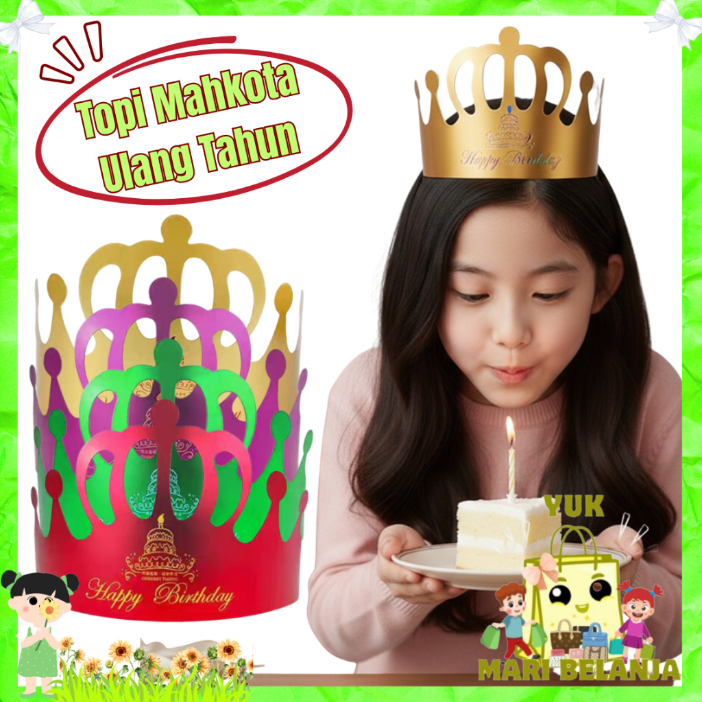 YMB  Topi Mahkota Ulang Tahun Anak-anak Karton Emas Dewasa Dekorasi Ulang Tahun Topi Ulang Tahun Hia