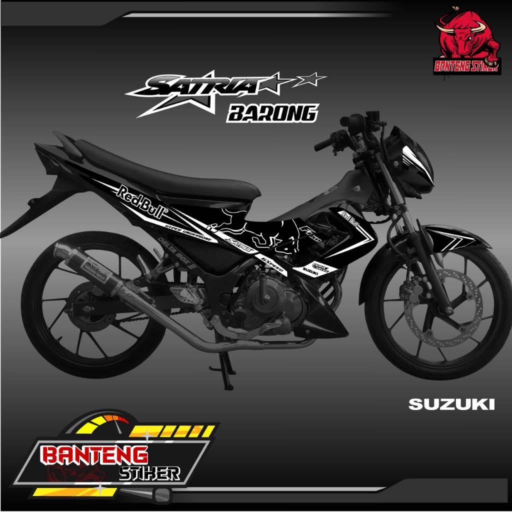 Stiker striping variasi SATRIA FU  BARONG motif Redbull v1 satu set kanan kiri tahun 2005-2012