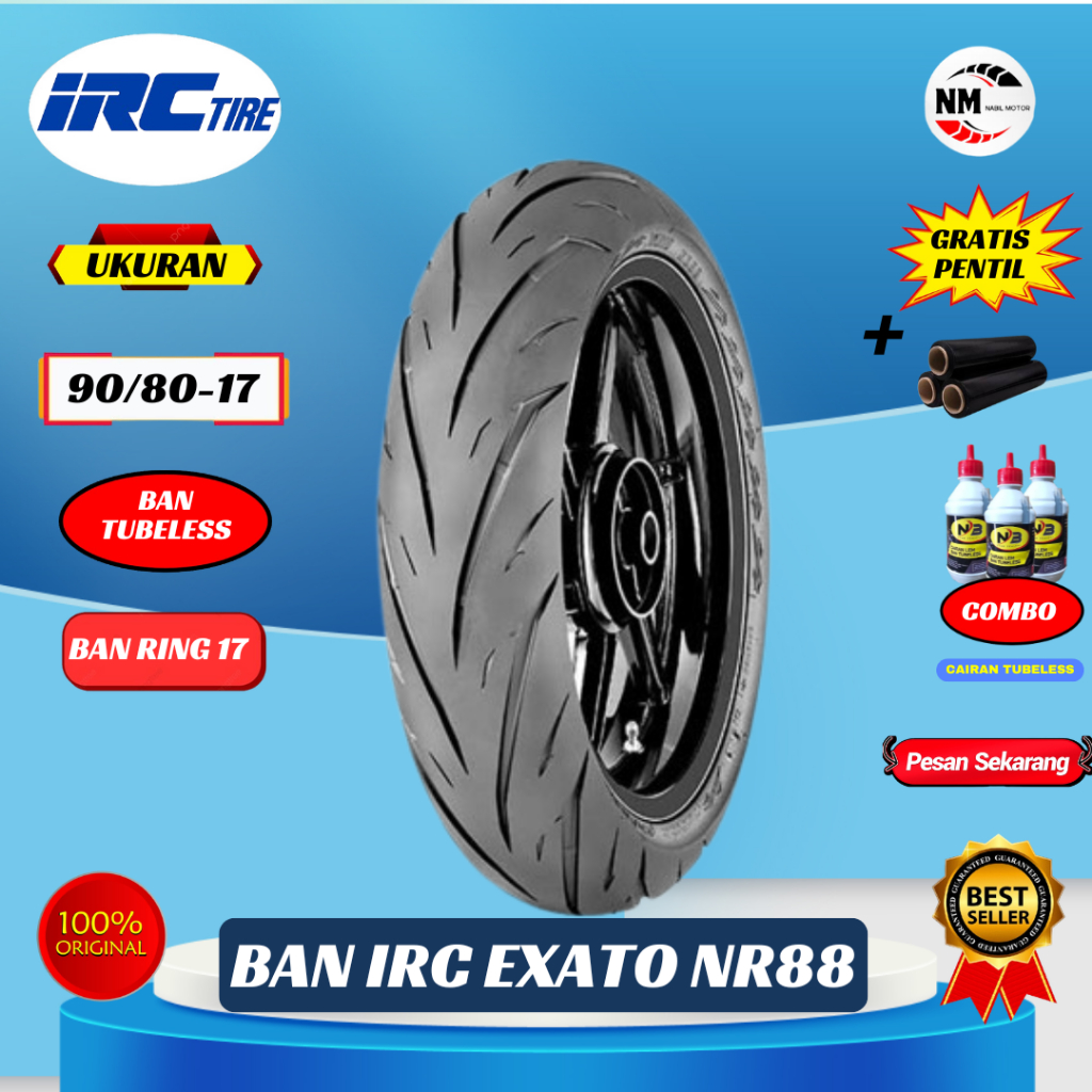 Ban Motor IRC EXATO 90/80-17 Ring 17 Tubeless Gratis Pentil Supra Revo Jupiter Karisma Sonic Vixion 