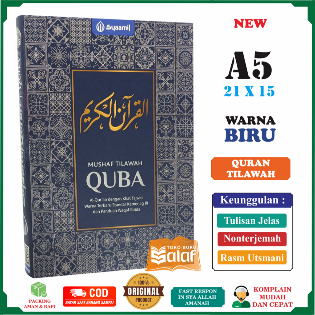 Al-Qur’an QUBA A5 HC BIRU Nonterjemah Mushaf Kuba Mina Tilawah Tajwid Warna & Panduan Waqaf Ibtida P
