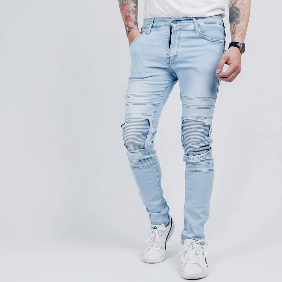 WSDM Skinny Jeans Evos Bikers Patch Lutut Skinny denim pria Premium Soft Jeans Stretch Blit Wash BKR