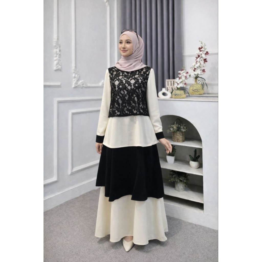 Gamis Brokat Wanita Rosetz Matahari Dress Lebaran Kekinian 2026 I Model Baru Mewah | Baju Kondangan 