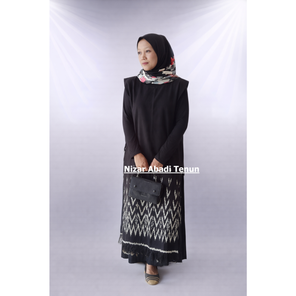 Vest Tenun Terbaru, Vest Panjang Kekinian, Baju Tenun Etnik Wanita Terbaru - Motif Rumput Hitam