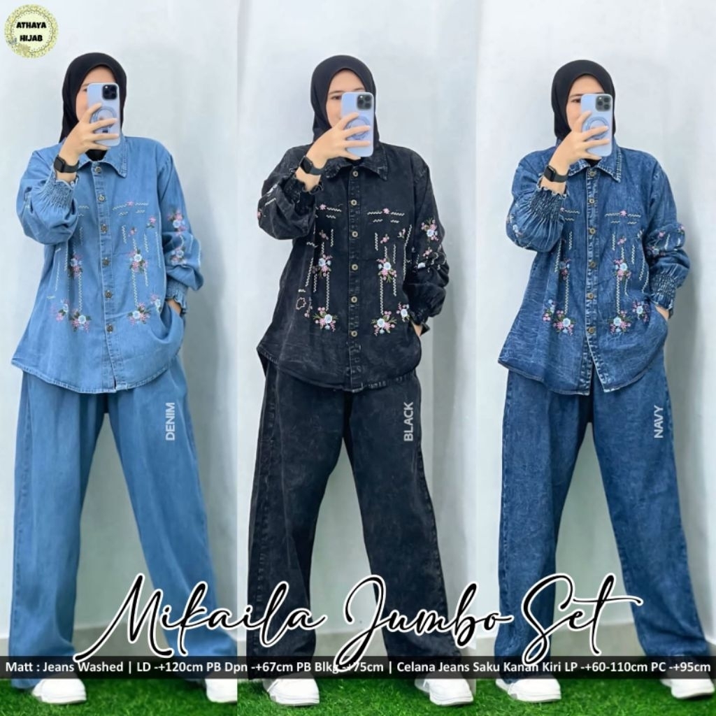 MIKAILA SET JUMBO JEANS ORIGINAL BY ATHAYA HIJAB