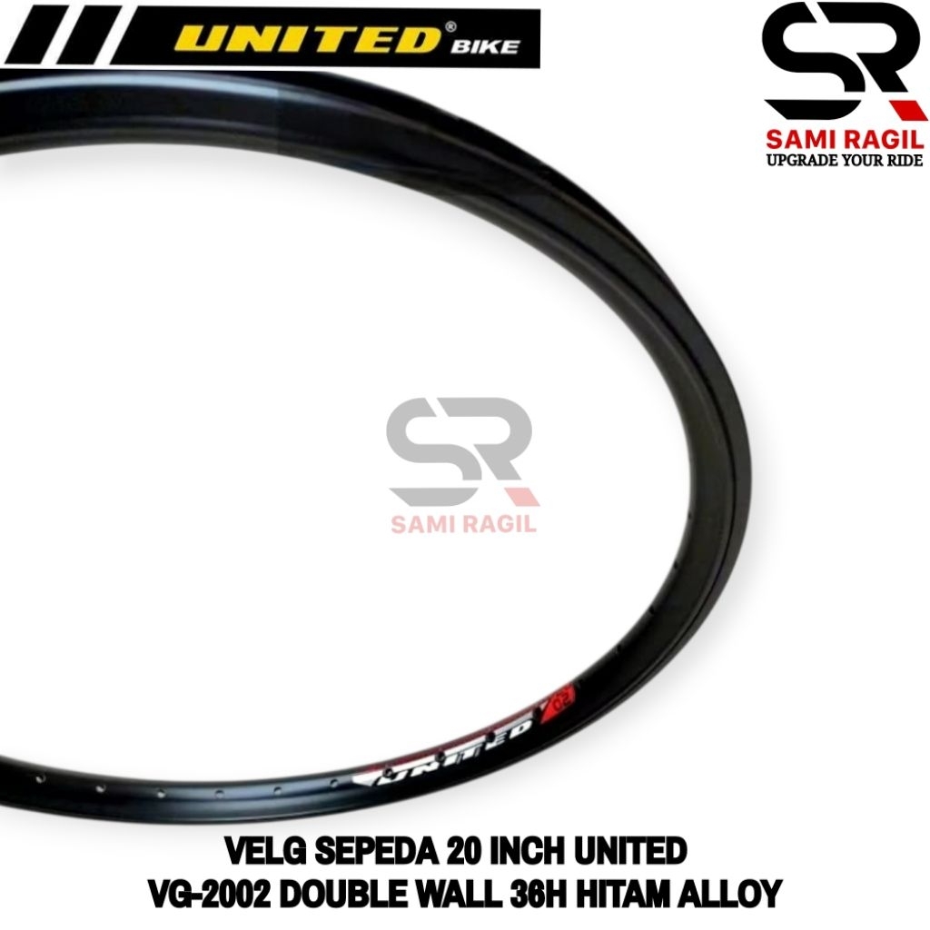 VELG SEPEDA 20 INCH UNITED 2002 DOUBLE WALL LUBANG 36 HOLE 36H HITAM ALLOY RIM RIMS VG-2002 LIPAT SE