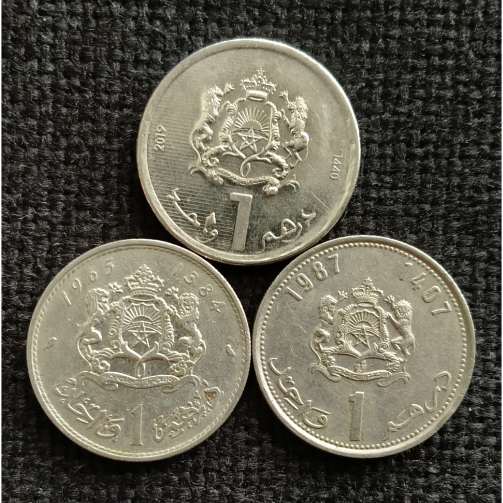 Koin Kuno Maroko 1 Dirham 3 keping tahun berbeda