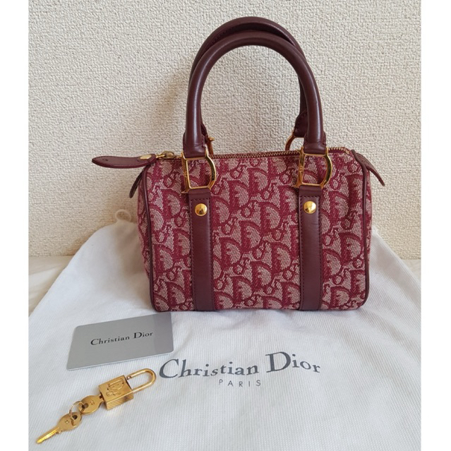 christian dior boston bag trotter burgundy vintage preloved