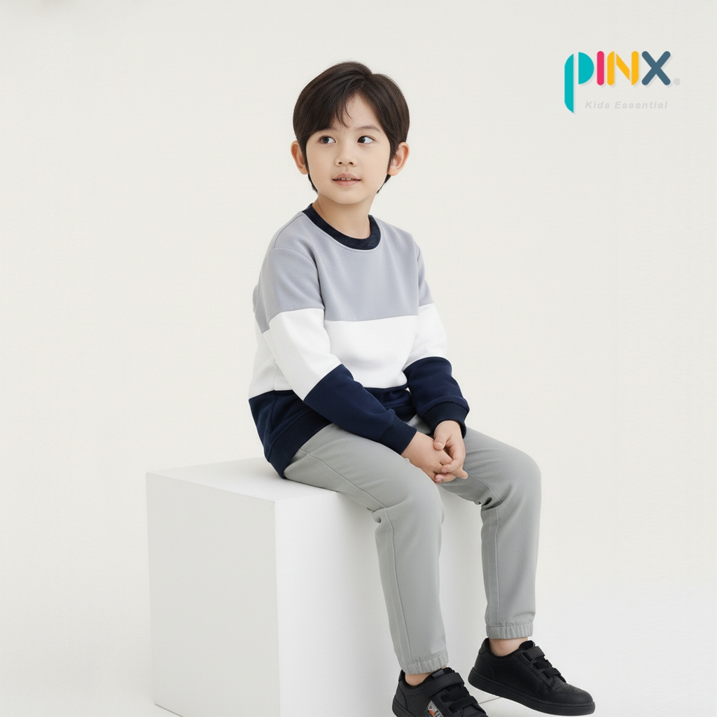 SALE PinxKids - Sweater Crewneck Anak Unisex Comfy usia 1 - 10 tahun Twotone Ivory