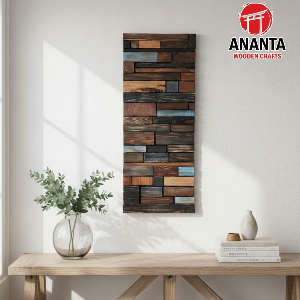 rustic wood mozack mozaik kayu dekorasi dinding wall decoration