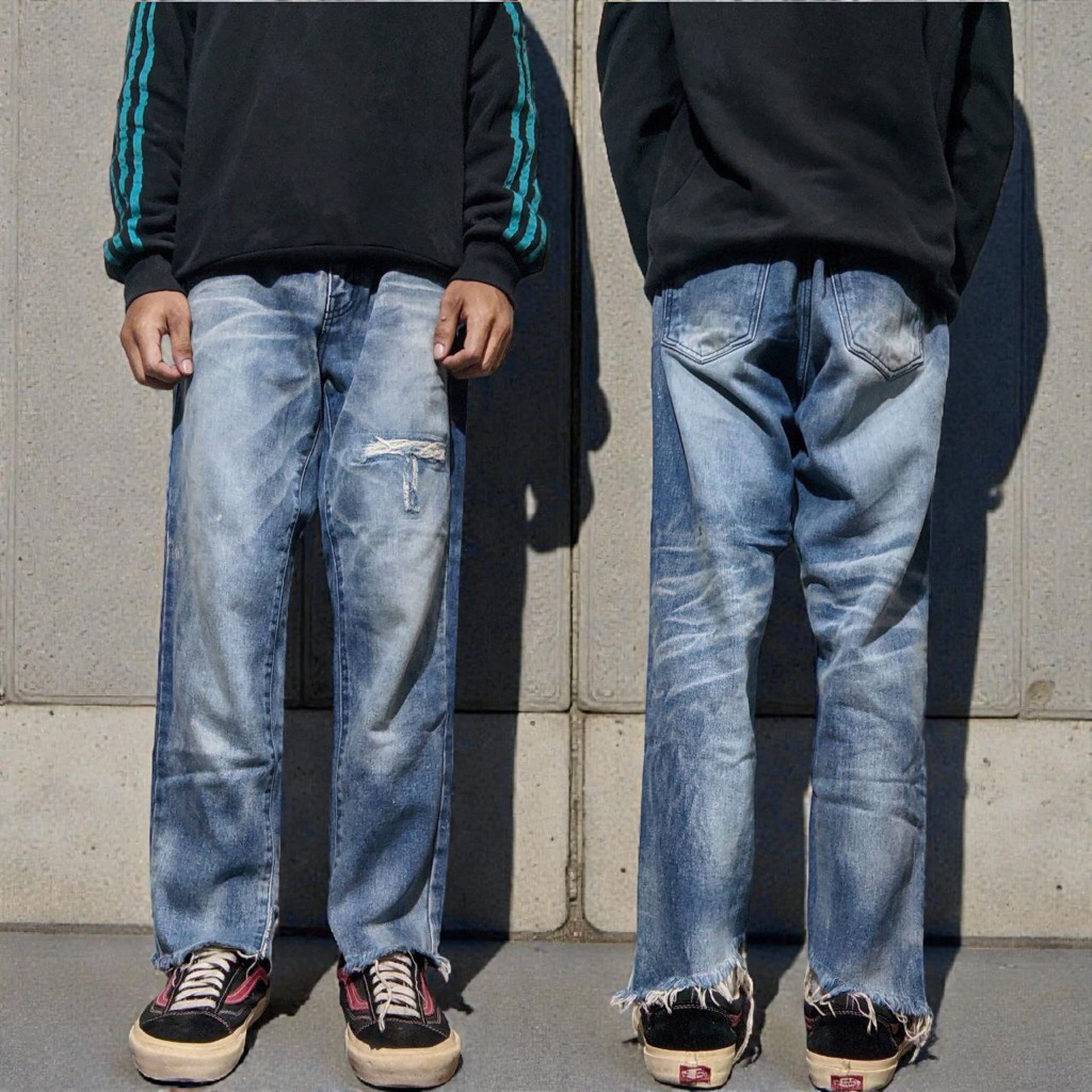 Size 32-33 Celana Panjang Longpants Jeans Made Angtoo Blue Washed Fading Regular fit Ripped  Second 