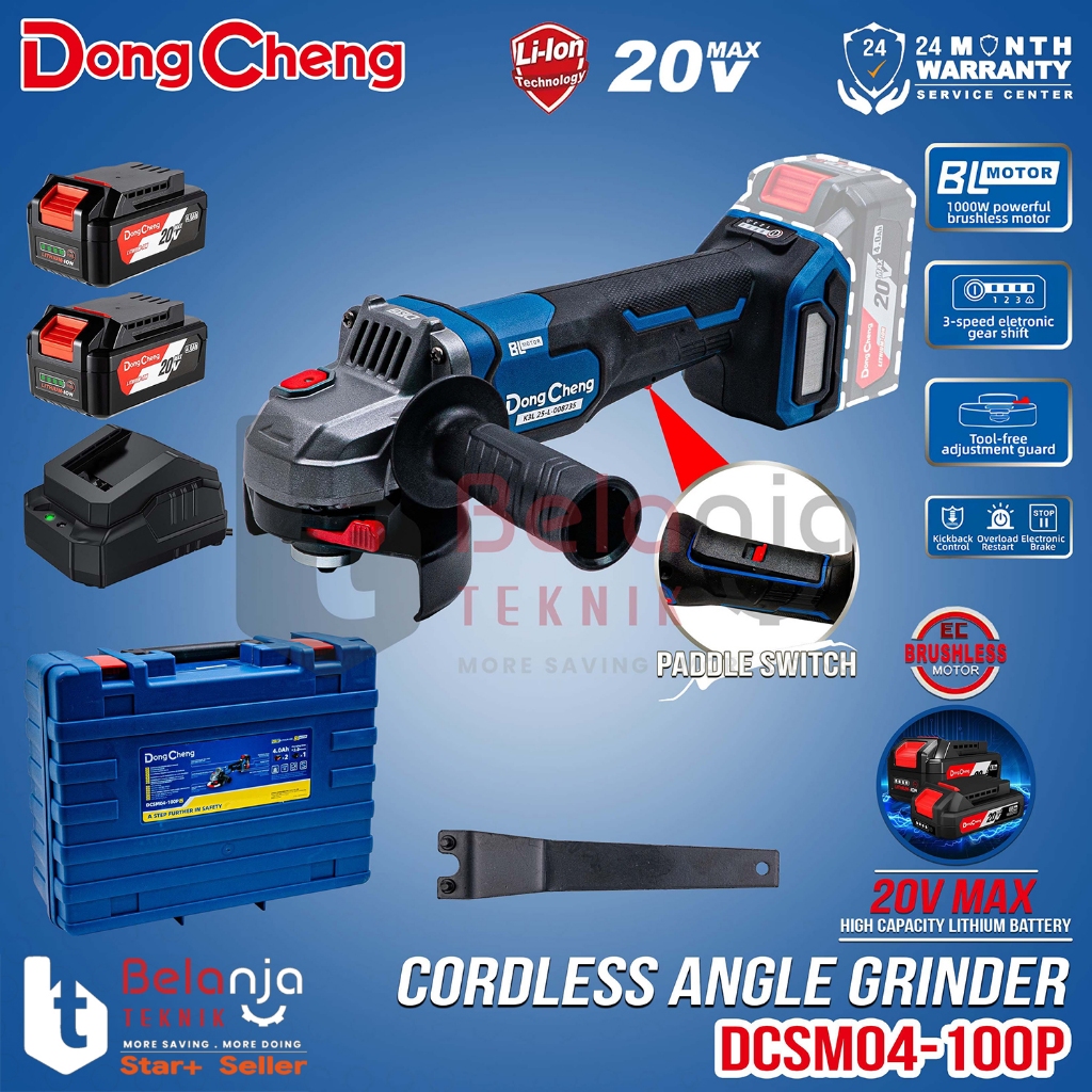 Mesin Gerinda Tangan Baterai Dongcheng DCSM04-100P EM Angle Grinder Cordless 4 Inch DCSM04-100 P EM 