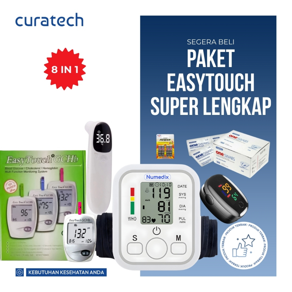 Paket Kesehatan 5 in 1 Alat Kesehatan Lengkap GCHB Easy Touch 3 in 1 Termometer Oxymeter Tensimeter 