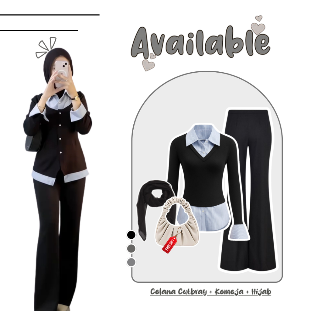 One Set Wanita Kekinian (Cutbray + Blouse + Hijab )Terbaru Dan Simpel OOTD Hijab SET TC-297