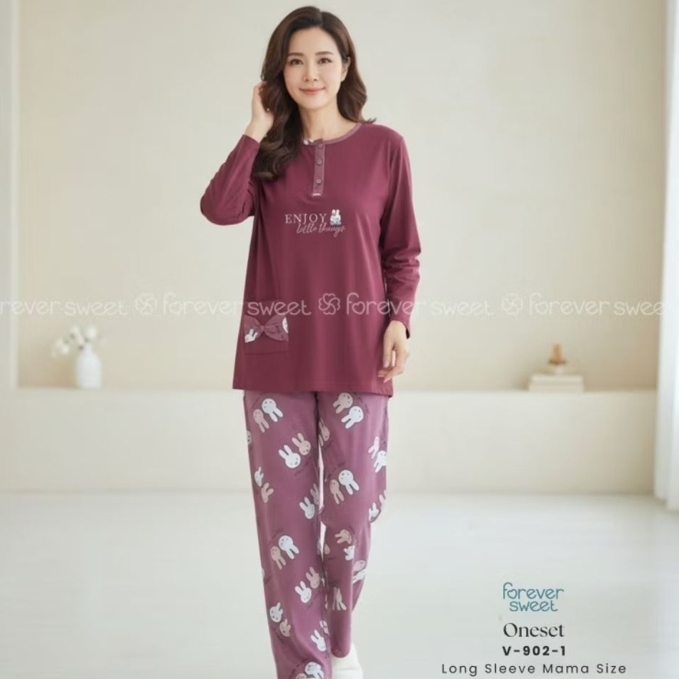 One Set Piyama Wanita Premium - Tangan Panjang Celana Panjang PP Mama Size | FOREVER SWEET