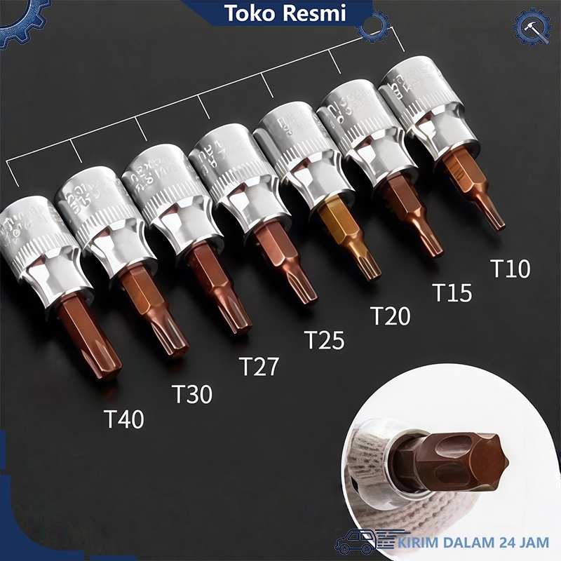 6pcs Mata Shock Kunci Torx Bintang Mata Sock L Pendek 1/4”Mata Hex Bit Socket