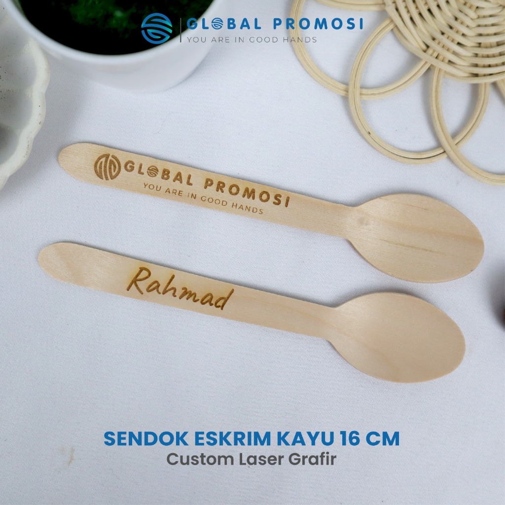 Sendok Makan Kayu Custom Nama/Logo 16 cm | Souvenir & Branding Unik