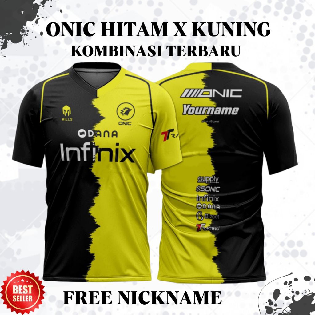 JERSEY ONIC KOMBINASI HITAM X KUNING TERBARU FULL PRINTING FREE NICKNAME