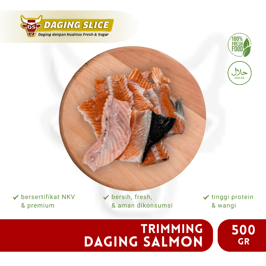 Daging Salmon Trimming 500gr Tetelan Scrap Meat Segar Bandung Instan