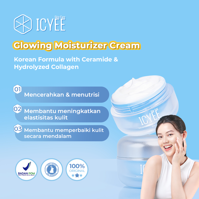 (BPOM) ICYEE  Glowing Moisturizer Cream 30g/ Tone Up Cream-Brightening Hydrolyzed Collagen menjaga e