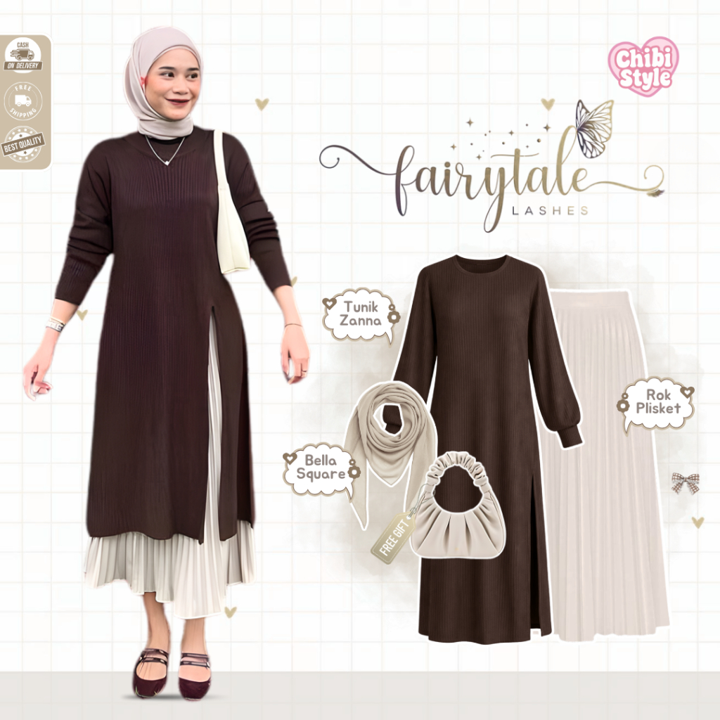 LAGI VIRAL One Set Mahogany Elegan ( Hijab +  Shoulder + Tunik + Rok ) Outfit Hijab Style - CS 118