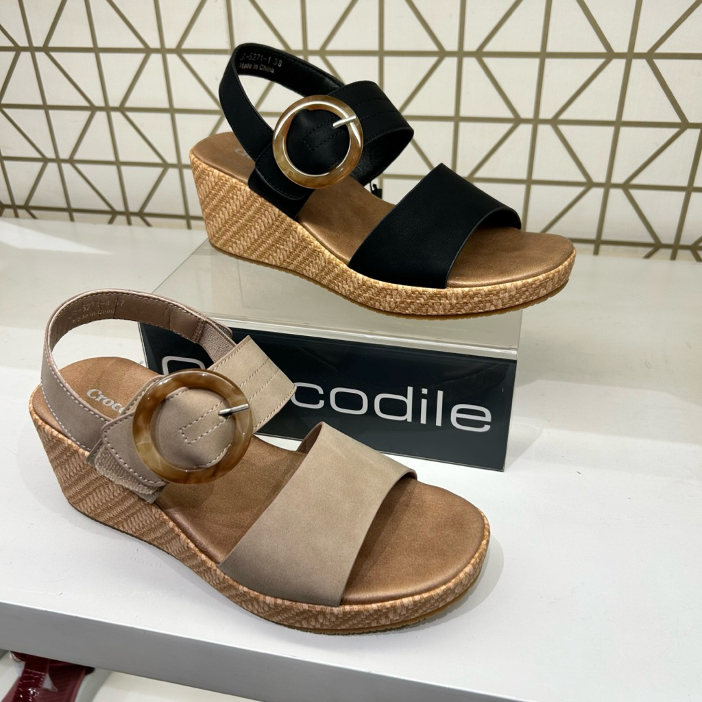 sandal wanita wedges 7cm slingback CROCODILE original