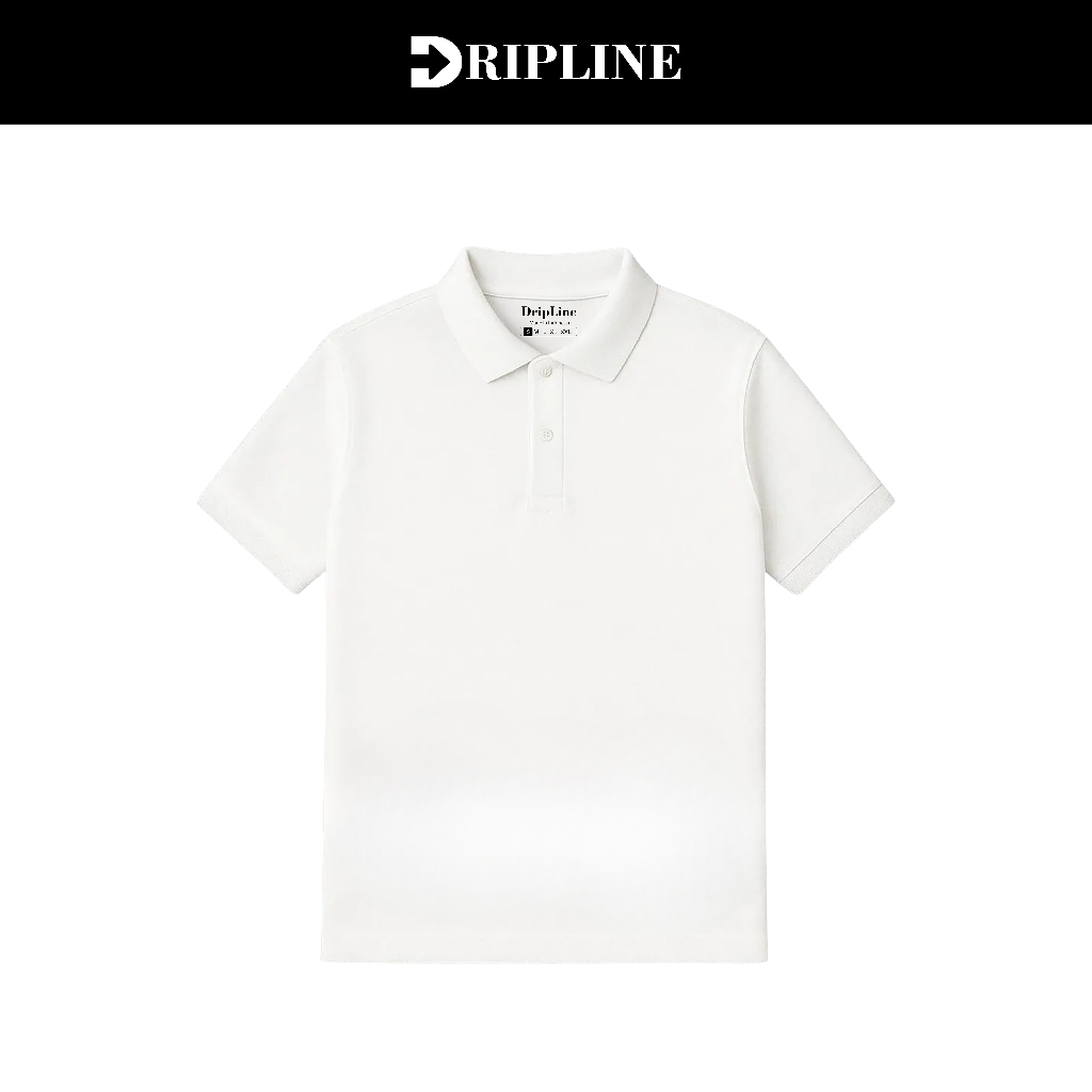 DripLine - Kaos Kerah Polo Shirt Pria Berkerah Lengan Pendek Polos Putih