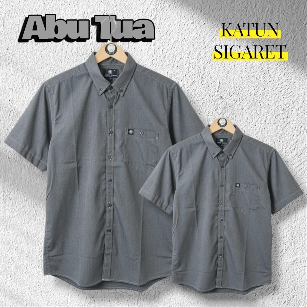 Sigaret Abu Tua Kemeja Couple Ayah dan Anak Warna Abu Tua Lengan Pendek