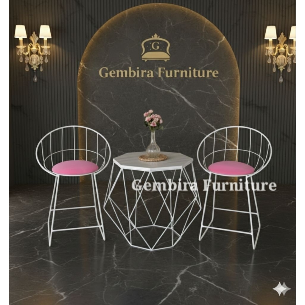 meja kursi teras ruang tamu besi kayi custom marmer marble promo murah hexagon cafe minimalis unik