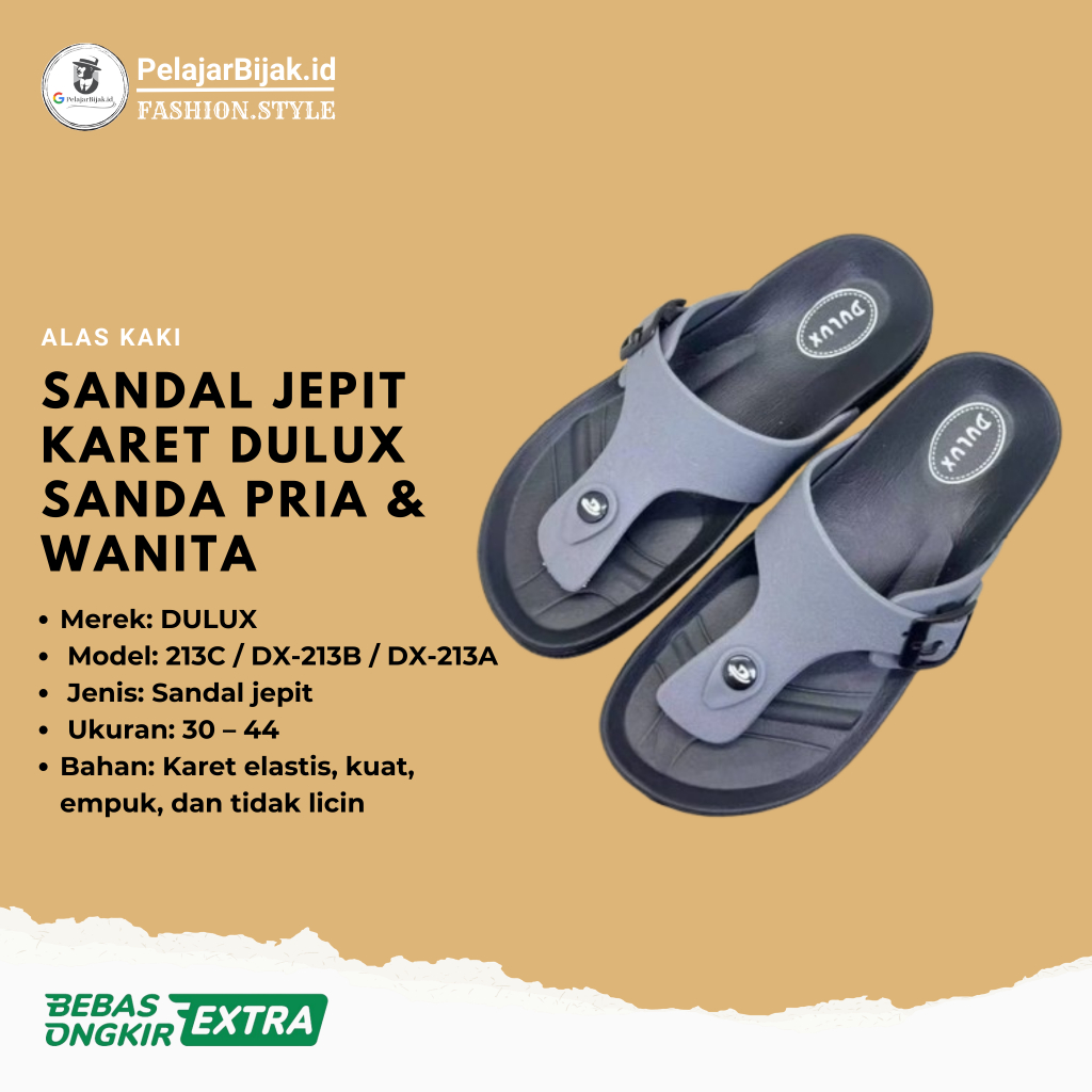 Sandal Jepit Karet Dulux 213 | Sandal Polos Pria & Wanita Nyaman Dipakai