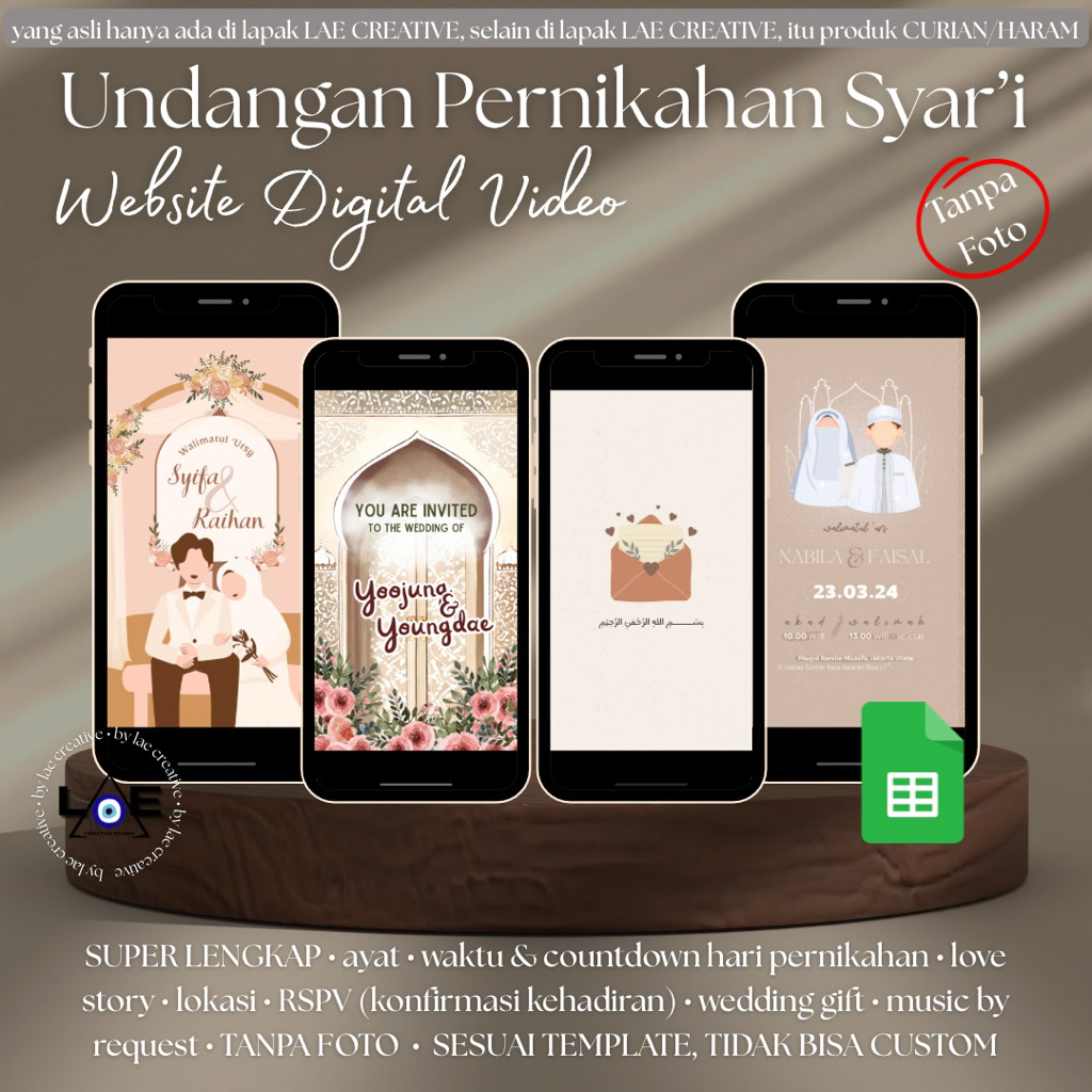 Lae Creative - Undangan Pernikahan Digital Website Video Syar'i Islami Tanpa Foto | Undangan Pernika
