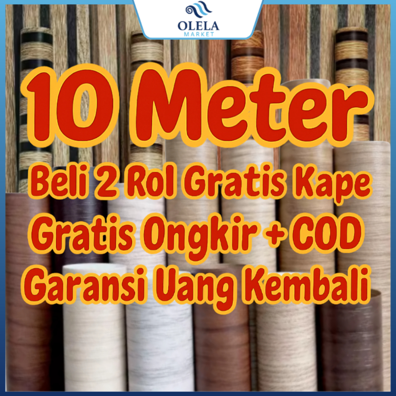 WALLPAPER STICKER DINDING 10M WALLPAPER DINDING MOTIF KAYU 10M X 45 CM WALLSTICKER FURNITUR