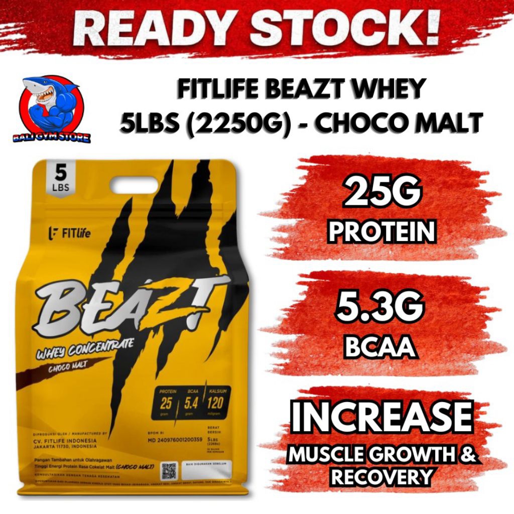 Fitlife BEAZT Whey Concentrate 5lbs WPC 80 Susu Tinggi Protein Mendukung Pertumbuhan dan Pemulihan O