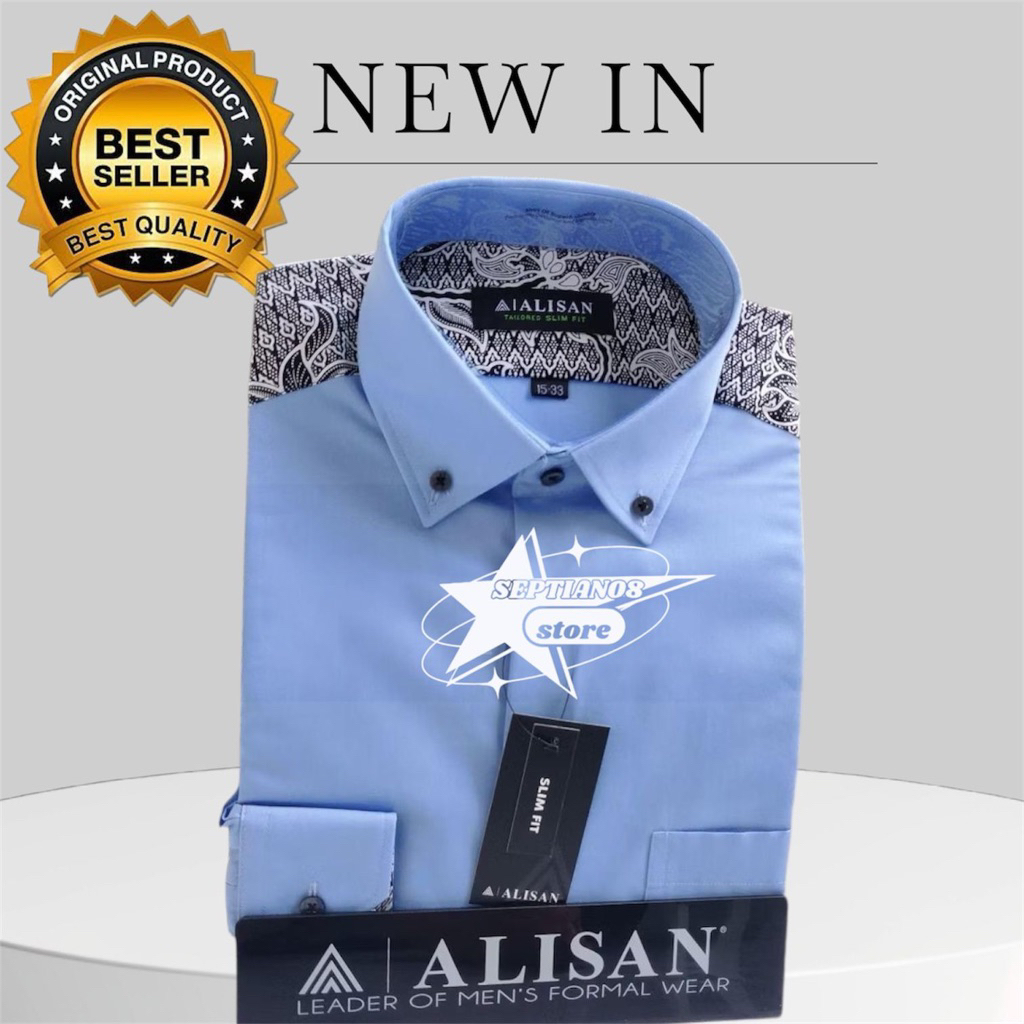 (ALISAN) original kemeja polos moif batik - seragam formal alisan kombinasi batik -lengan panjang - 