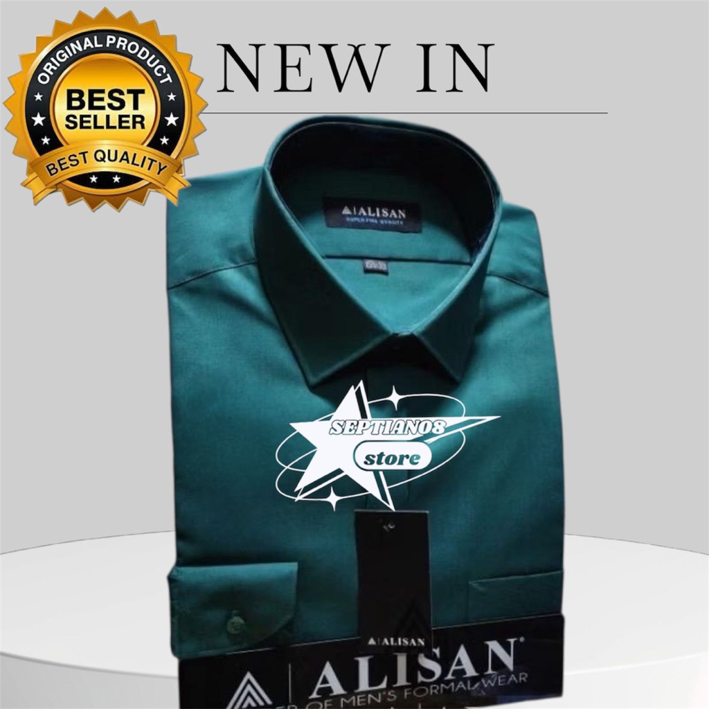 (ALISAN) kemeja polos original model reguler hijau botol-1 /bottle green