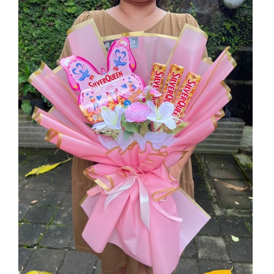 (KIRIM INSTANT HARI INI) buket valentine bucket coklat bouquet flower artificial bunga meja, bloomin