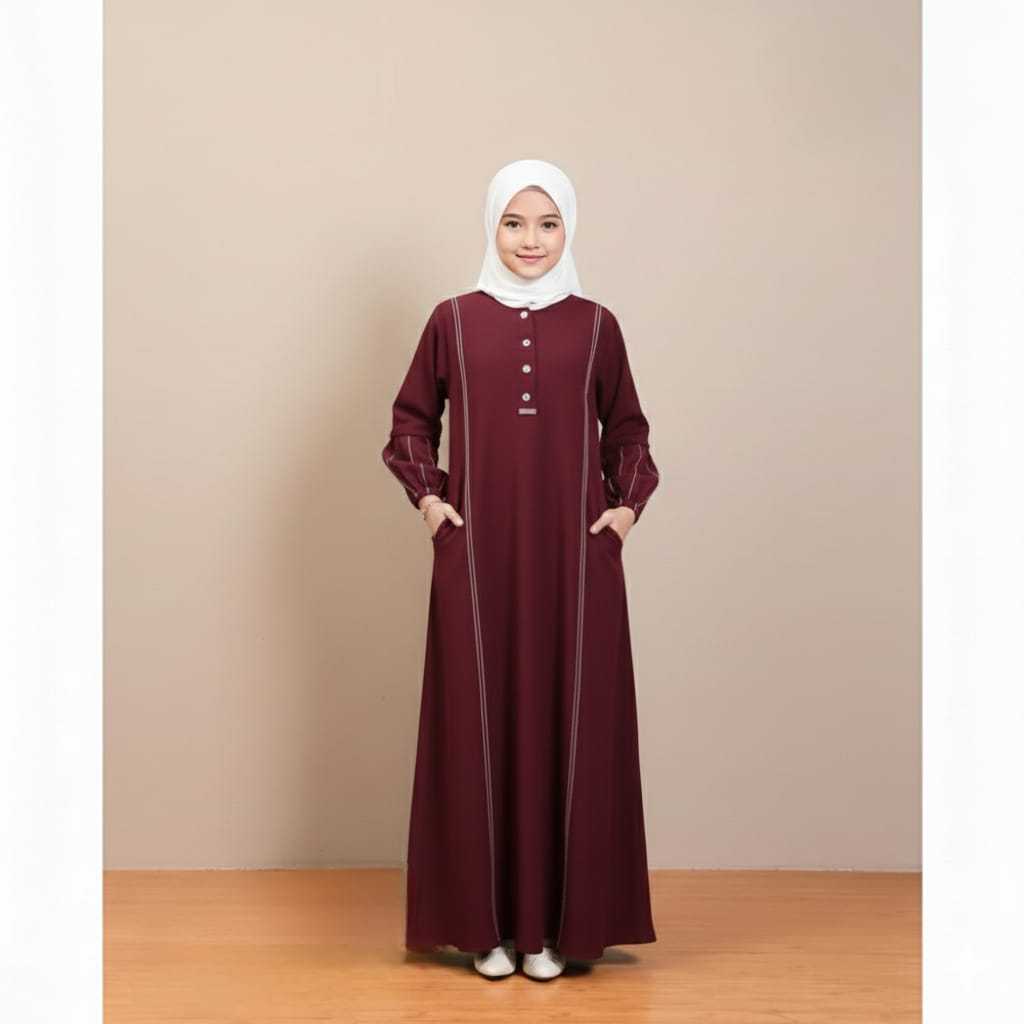 SAFIA Abaya turki anak tanggung usia 5-13 Tahun Gamis anak remaja mewah benang timbul