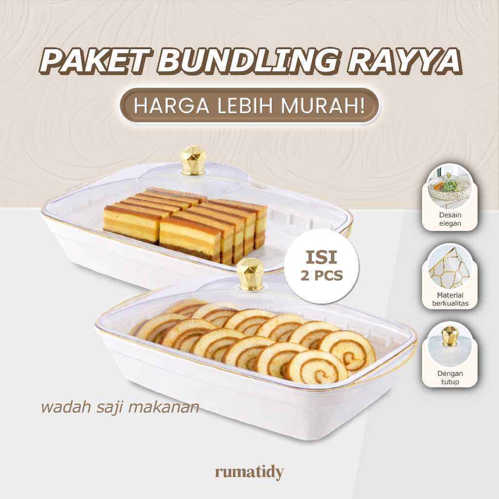 BUNDLING RAYYA (2 PCS) Tempat Buah Tempat Roti Aesthetic Nampan Putih dengan Tutup - PUTIH POLOS