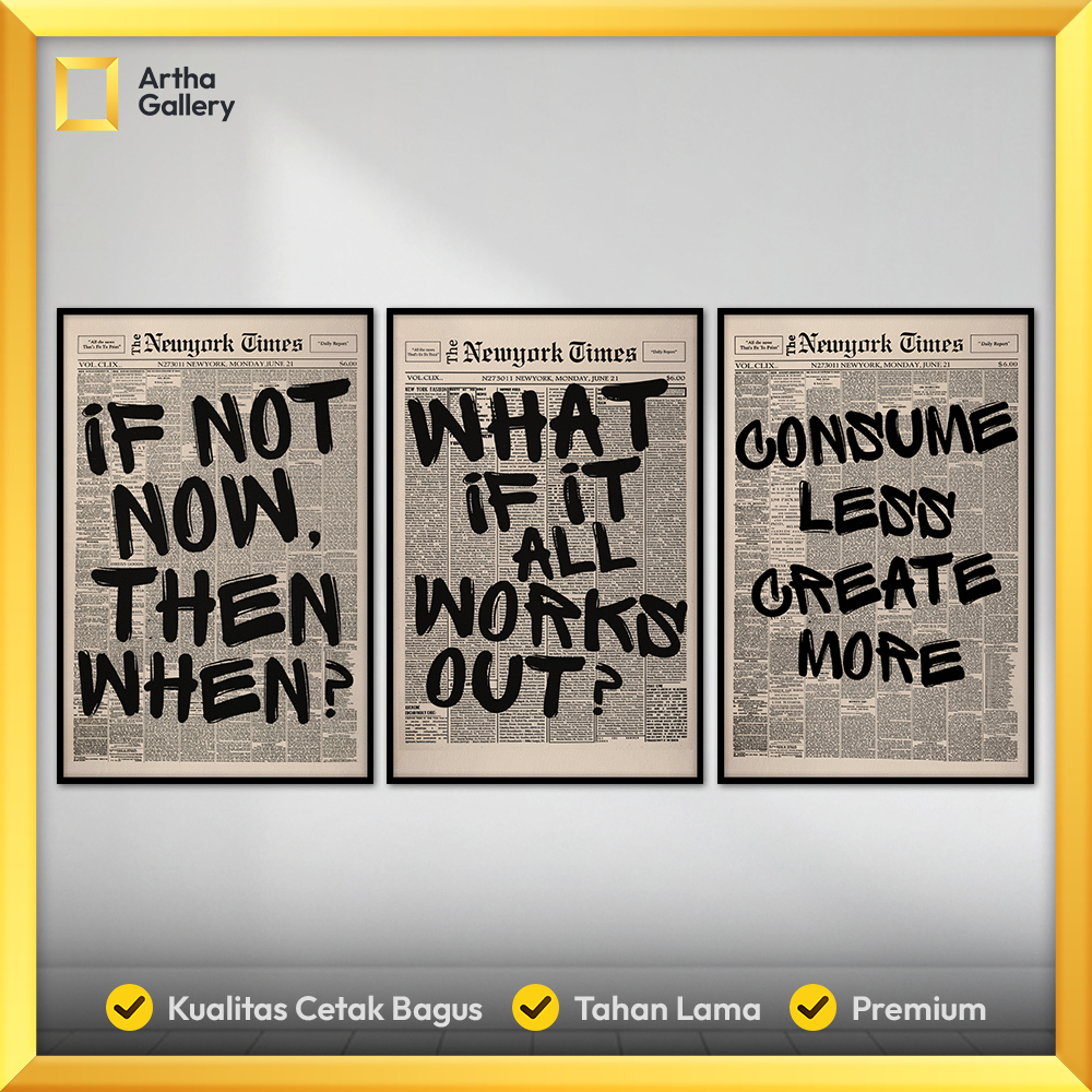 Poster Kayu Motivasi Estetik Anti Pudar koran berita retro - p012