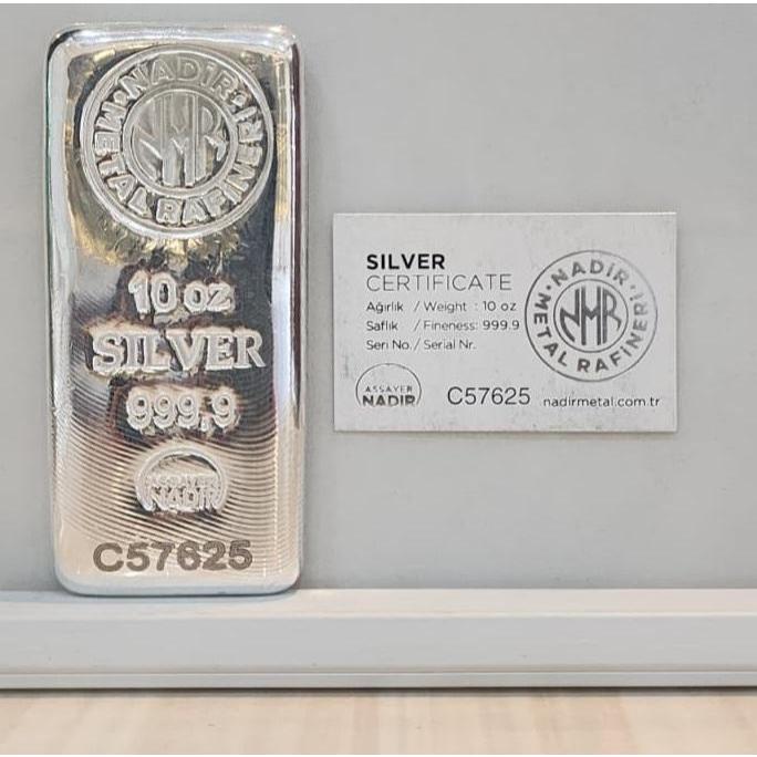 Nadir 10 oz 311gram Bullion Fine Silver Made in Turki Perak LBMA Murni 999.9 Silver Bar Perak Batang