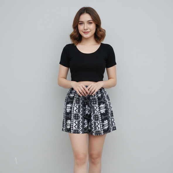 Best Seller Celana Pendek Rayon BalI Dingin Motif Gajah Thailand Hotpants Wanita Dan Pria Unisex San