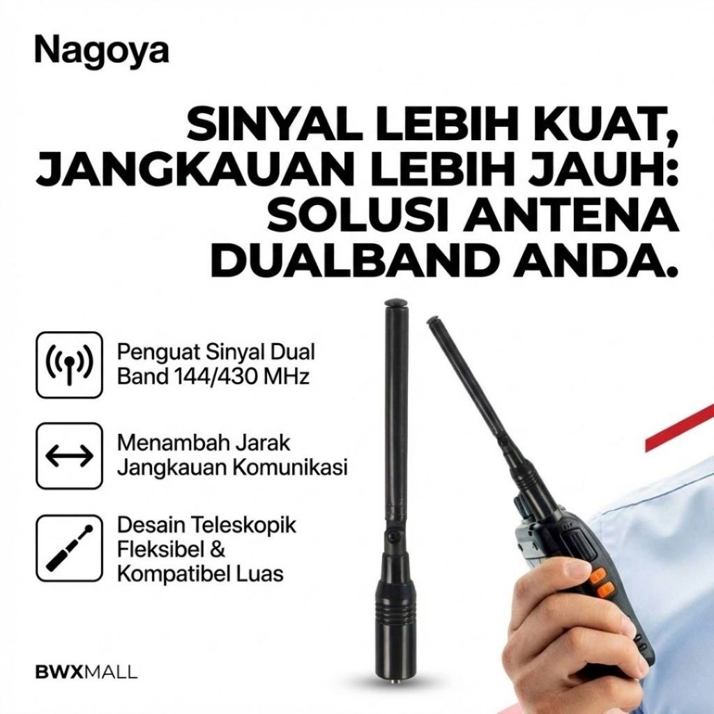 Antena Walkie Talkie NAGOYA NA 774 High Gain Telescopic SMA Female Dual Band VHF UHF Booster Sinyal 