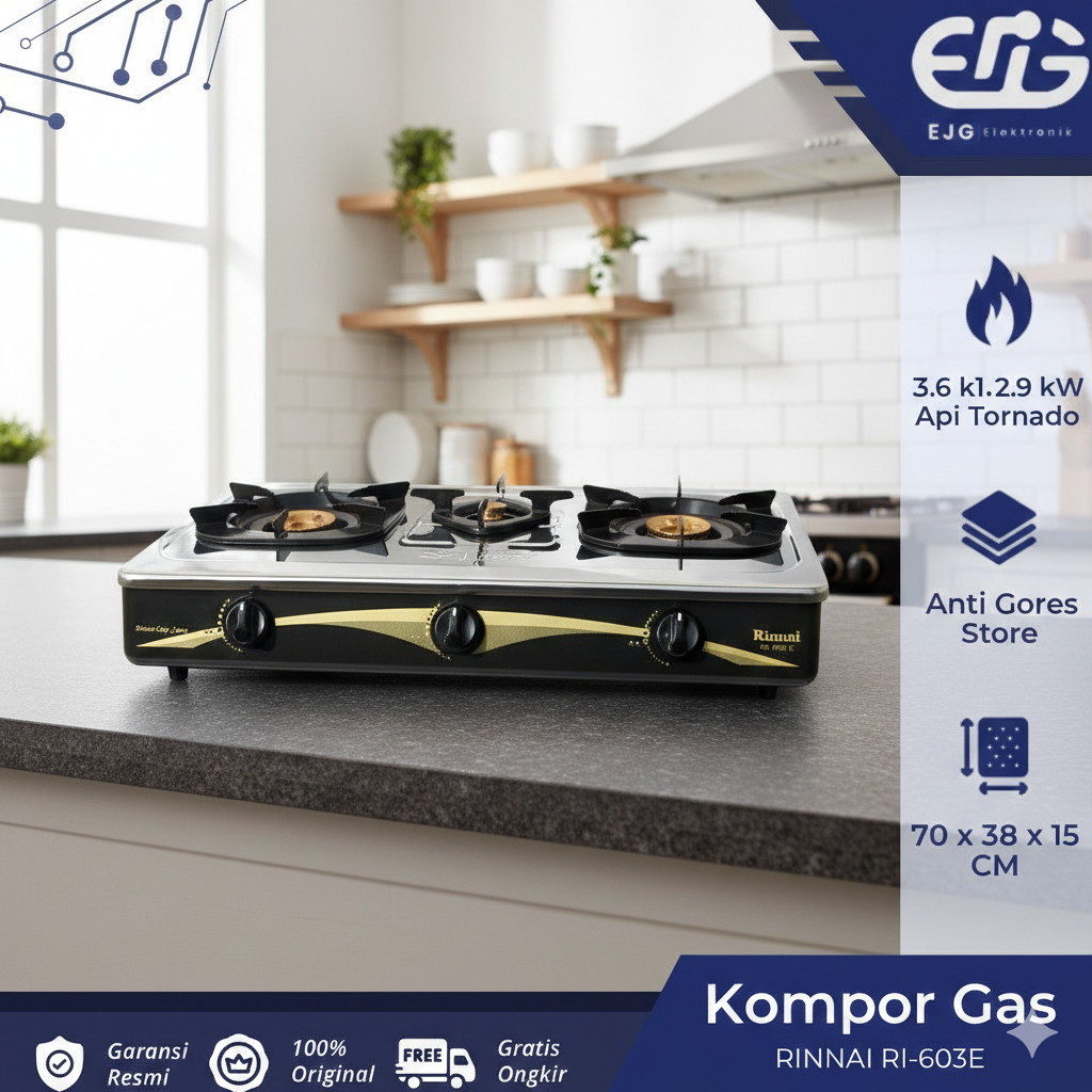 Rinnai Kompor Gas 3 tungku RI 603E - 603 E - RI603E SNI Original