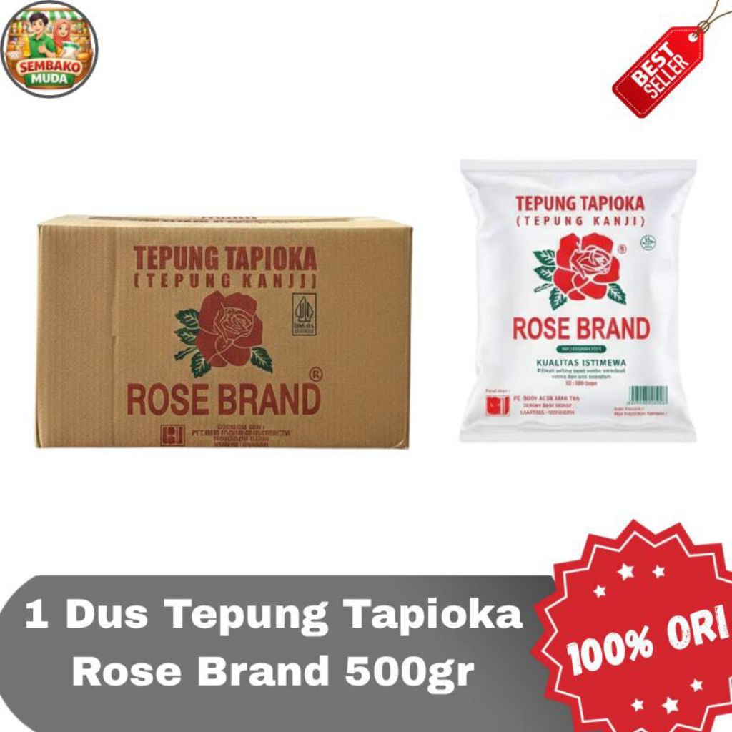 Rose Brand Tepung Tapioka 500gr / 1 dus isi 20 pack / Tepung Tapioka Putih Rosebrand 1 dus