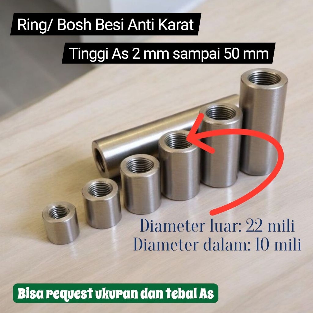 Bushing Besi OD 22mm ID 10mm Tebal 2–50 mm