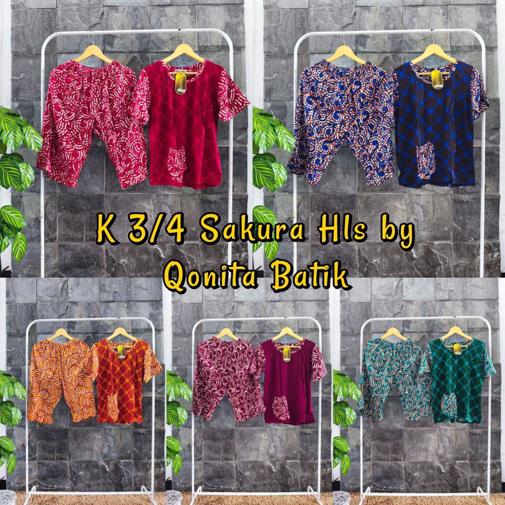 {Ld 102 Cm} Daster Setelan Qonita Batik Pekalongan K 3/4 Sakura ll K 3/4 Intana Adem dan Halus