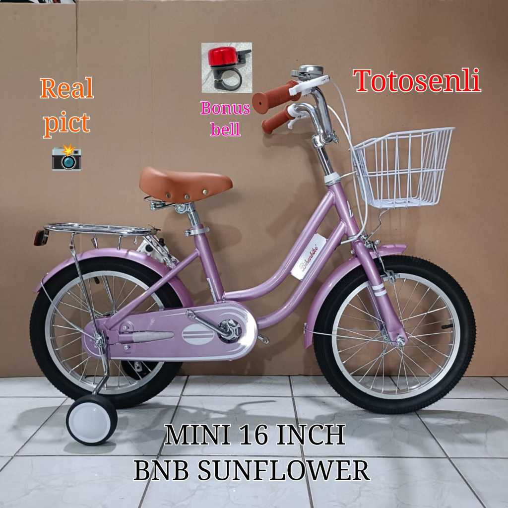 sepeda anak perempuan MINI BNB SUNFLOWER CITY BIKE UKURAN 16 INCH ADA KERANJANG KOKOH