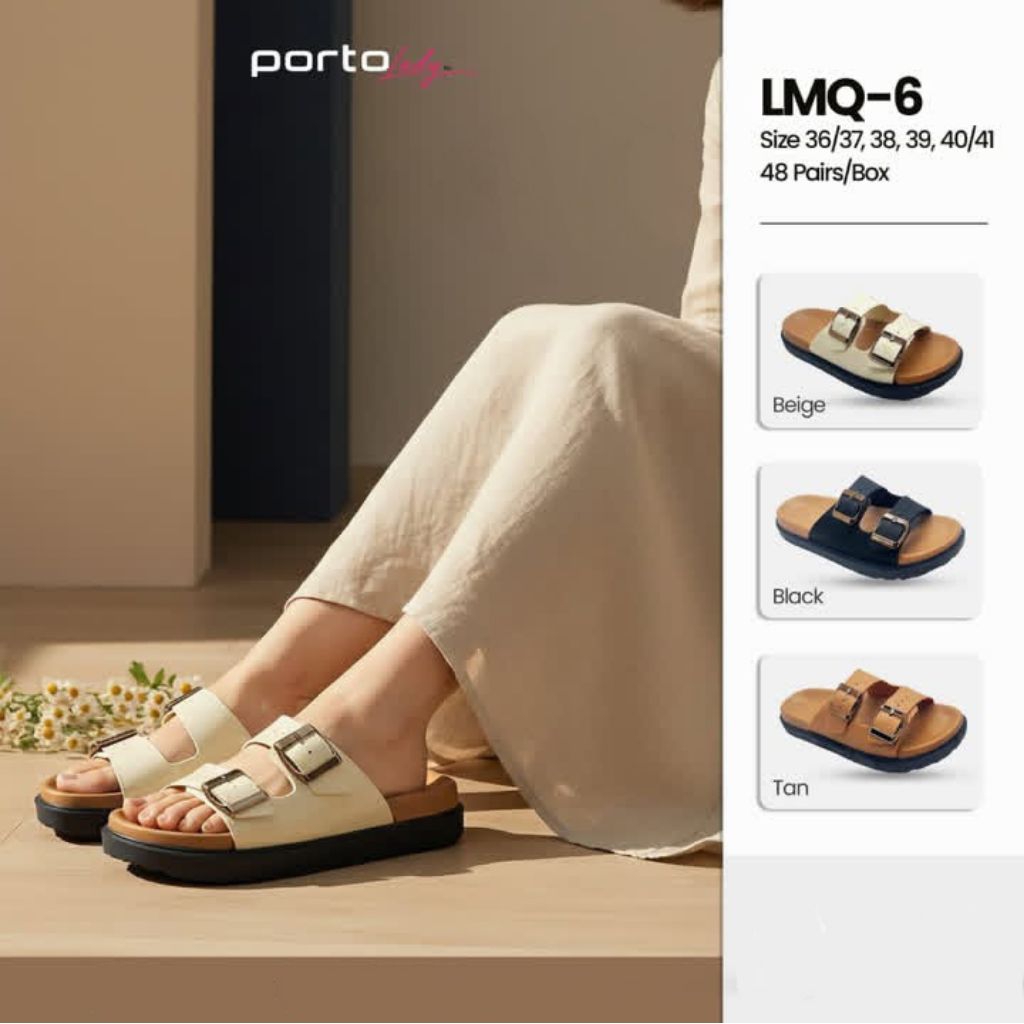 Sandal Wanita Porto Lady Original LMQ-6 ban dua gesper kekinian / Sandal wanita Casual / Sandal wani
