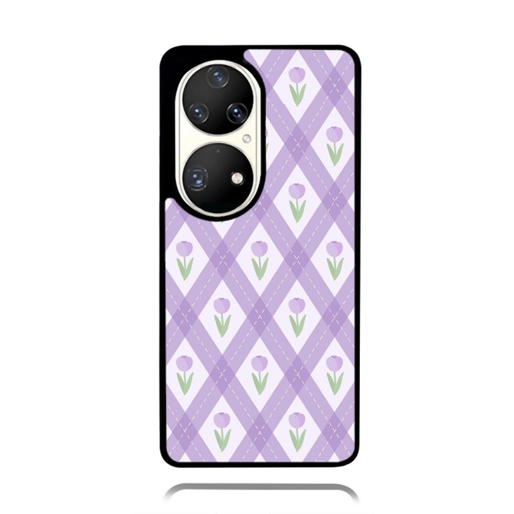 Case Phone HUAWEI P50 P40 P30 P20 Pro TPU Rubber Softcase Purple Tulip